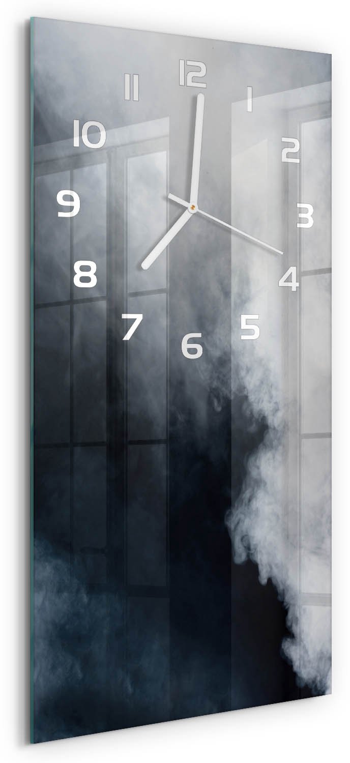 Tulup Wandklok - Witte rook Glazen Wandklok Design - 30x60 cm - zwart Klok Glas Met Opdruk - Witte handen - Rechthoekige Klok - Wandklok Glas Met Motief - Decoratieve Glazen Klok