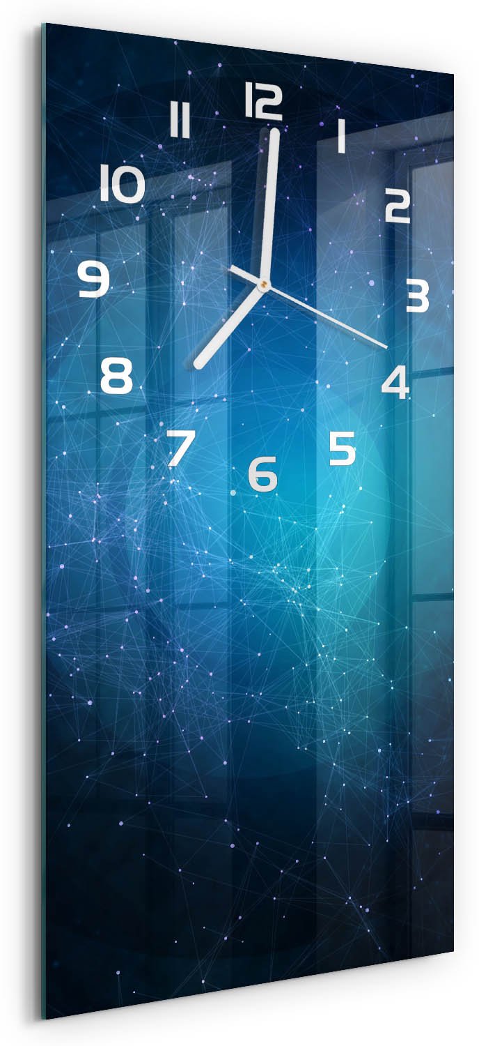 Tulup Wandklok - Sterrenbeeld Decoratieve Glazen Klok - 30x60 cm - Blauw Glazen Wandklok Design - Witte handen - Rechthoekige Klok - Glazen Klok Met Print - Wandklok Glas Met Motief