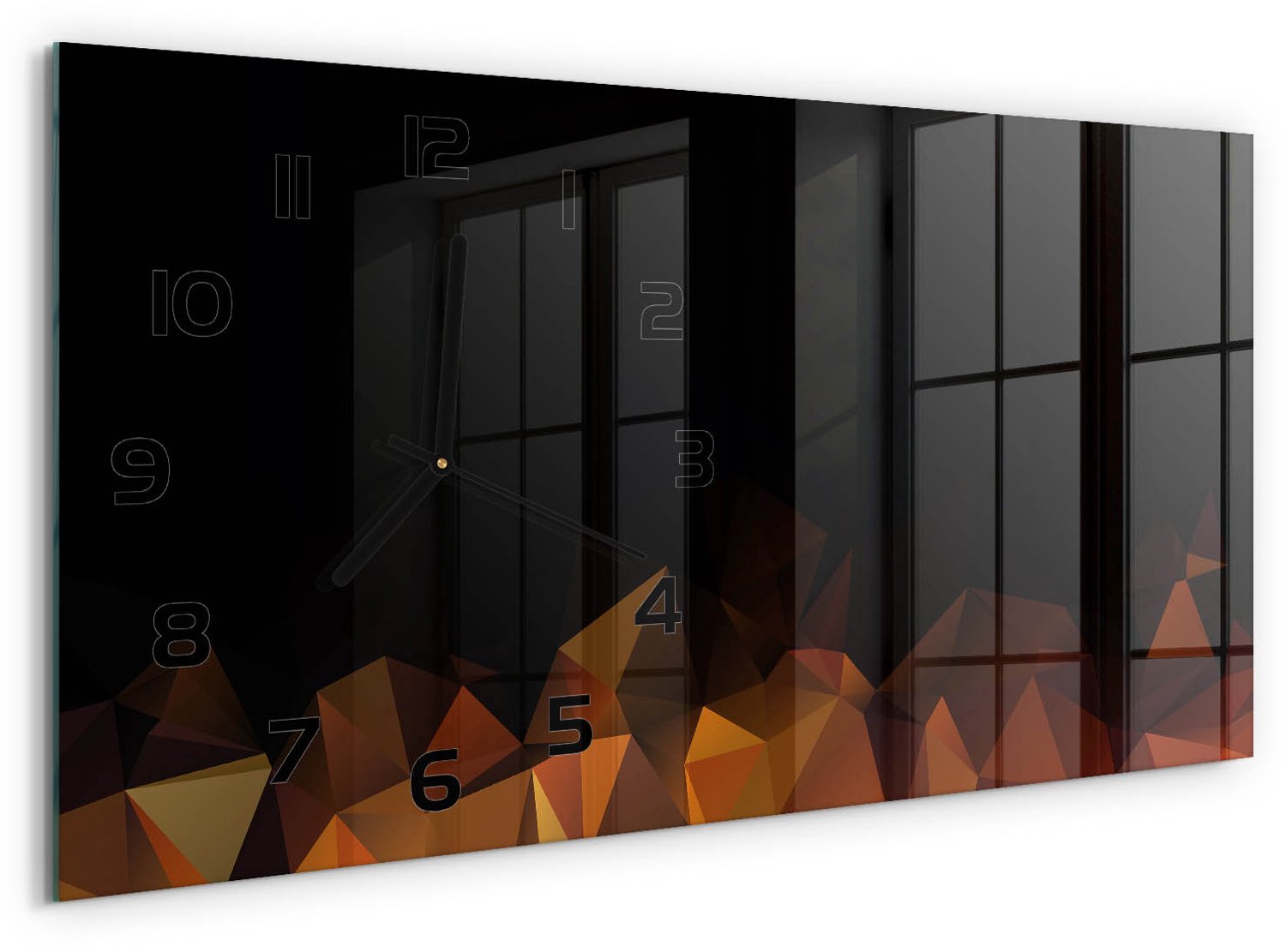 TULUP Wandklok - Abstractie Gekleurde Glazen Klok - 60x30 cm - Oranje Glazen Klok Met Print - Zwarte handen - Rechthoekige Klok - Moderne Wandklok Glas - Wandklok Glas Decoratie