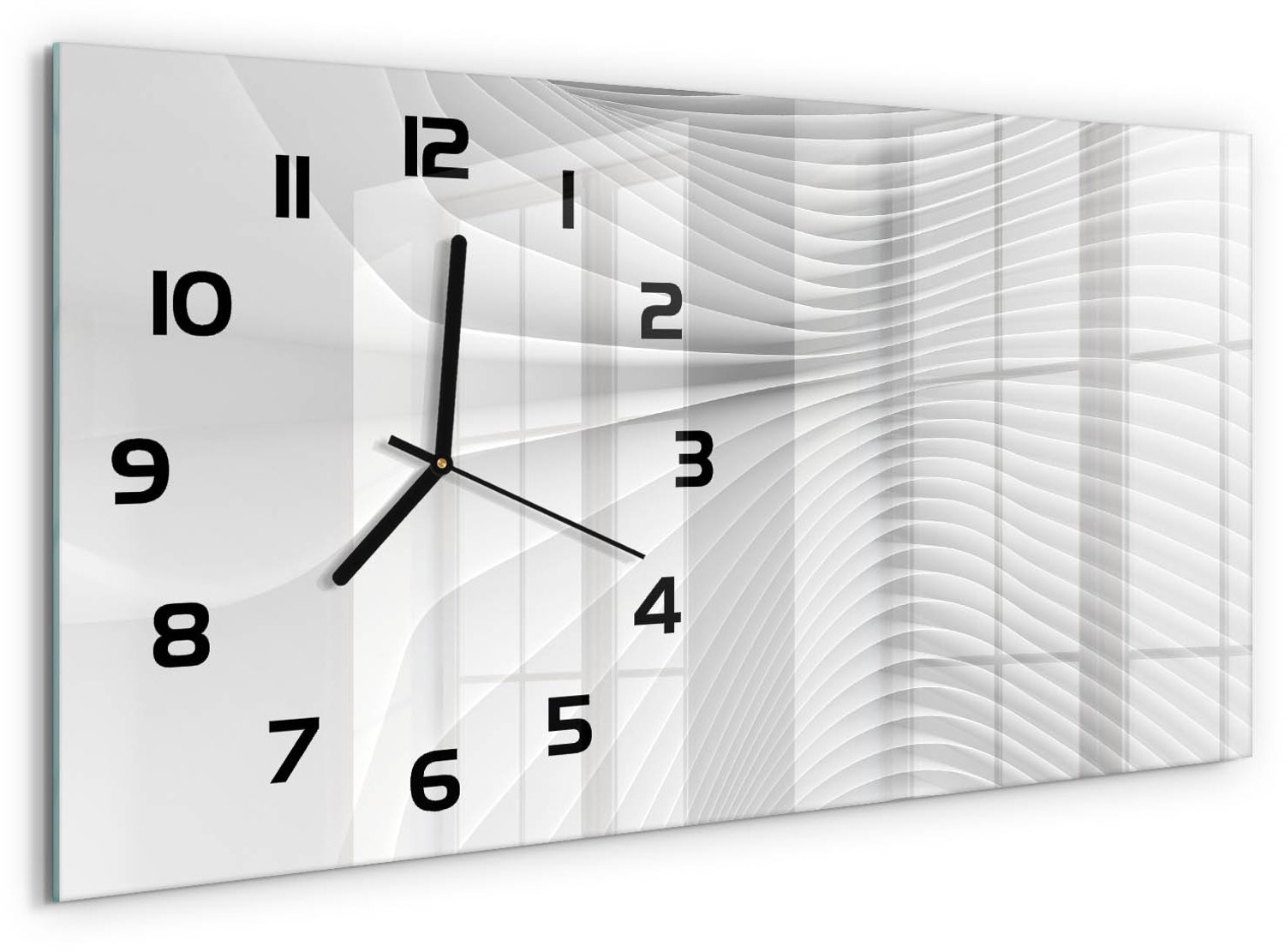 TULUP Wandklok - Lijnen van abstractie Glazen Klok Met Print - 60x30 cm - Wit Wandklok Glas Met Motief - Zwarte handen - Rechthoekige Klok - Wandklok Glas Decoratie - Gekleurde Glazen Klok