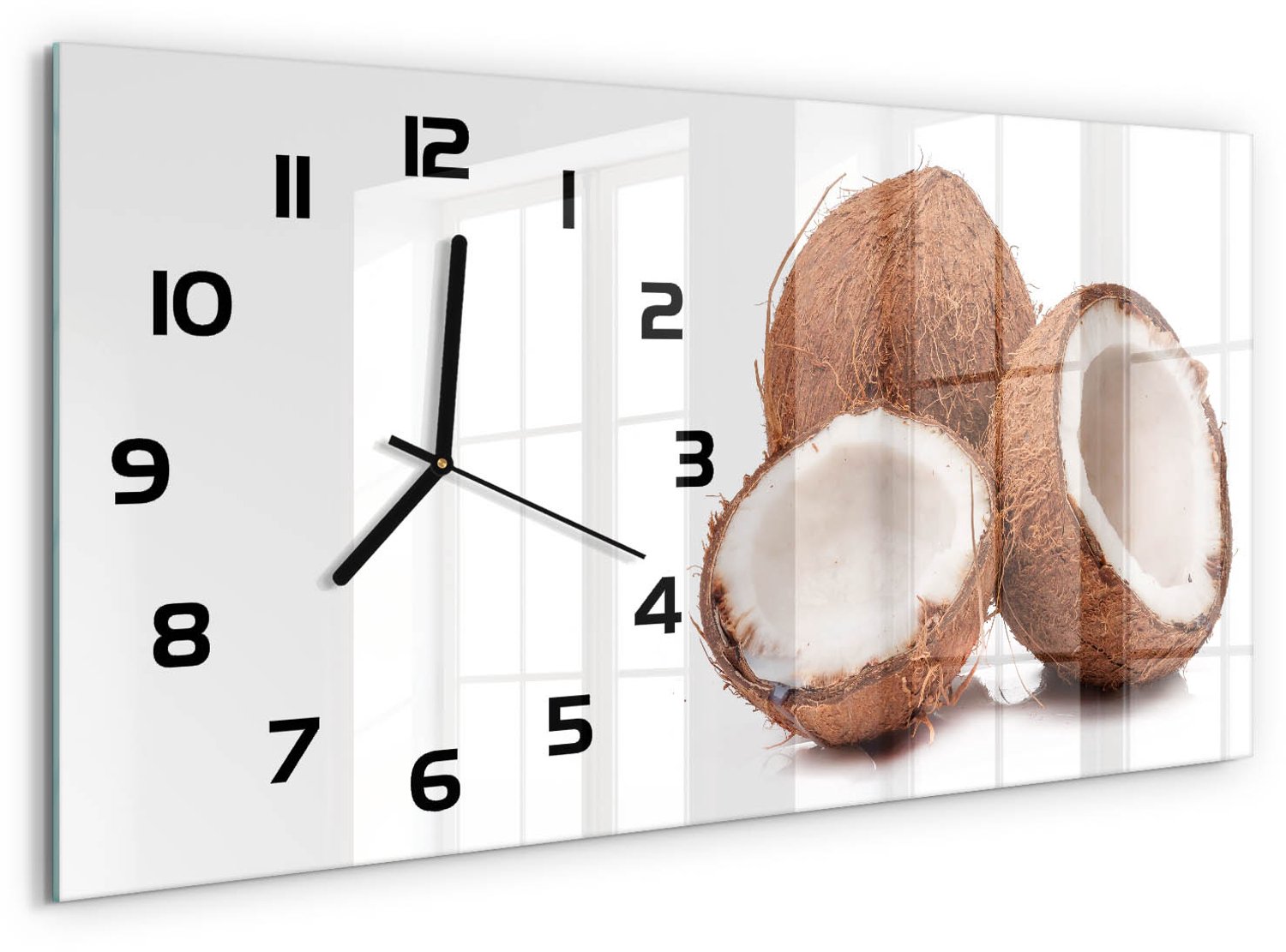 TULUP Wandklok - Kokosnoot Moderne Wandklok Glas - 60x30 cm - Bruin Wandklok Glas Decoratie - Zwarte handen - Rechthoekige Klok - Glazen Wandklok Design - Klok Glas Met Opdruk