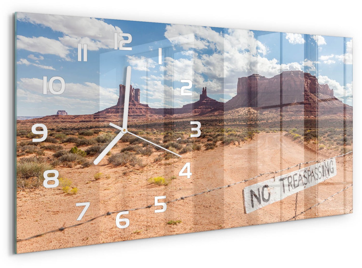 TULUP Wandklok - Arizona, Verenigde Staten Moderne Wandklok Glas - 60x30 cm - Beige Wandklok Glas Decoratie - Witte handen - Rechthoekige Klok - Glazen Wandklok Design - Klok Glas Met Opdruk