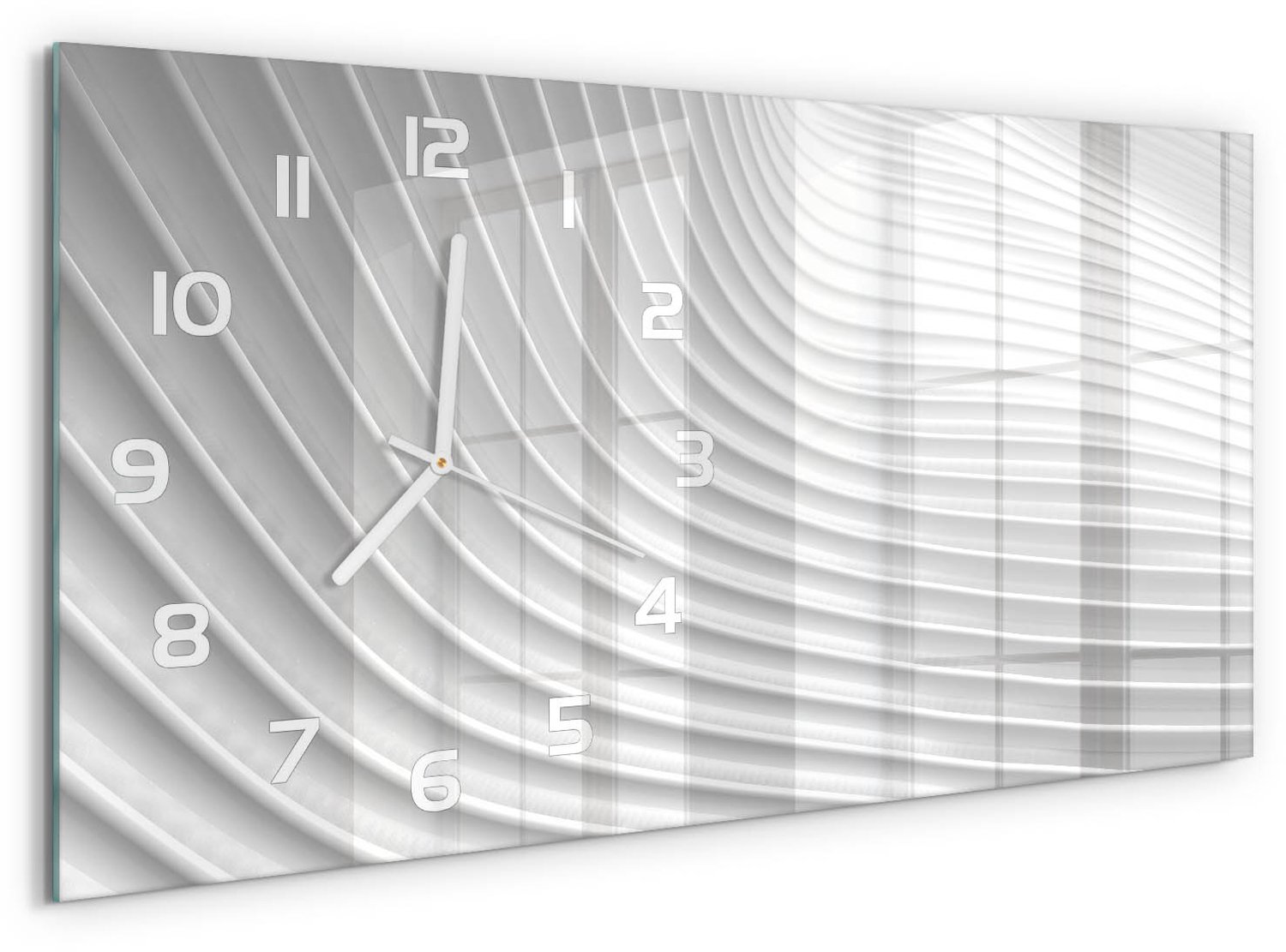 TULUP Wandklok - Lijnen van abstractie Moderne Wandklok Glas - 60x30 cm - Wit Wandklok Glas Decoratie - Witte handen - Rechthoekige Klok - Glazen Wandklok Design - Klok Glas Met Opdruk