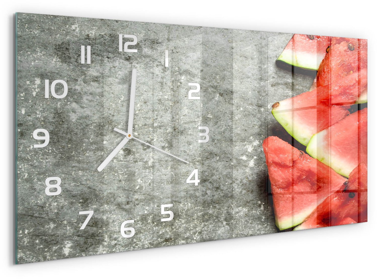 TULUP Wandklok - Gesneden watermeloen Moderne Wandklok Glas - 60x30 cm - Rood Wandklok Glas Decoratie - Witte handen - Rechthoekige Klok - Glazen Wandklok Design - Klok Glas Met Opdruk