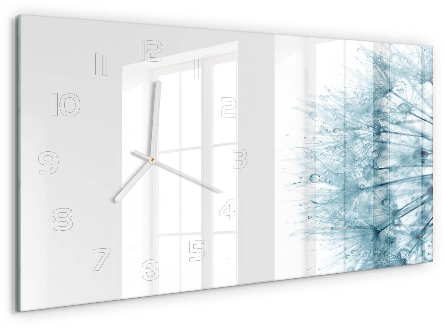 TULUP Wandklok - Paardebloem Klok Glas Met Opdruk - 60x30 cm - Grijs Moderne Wandklok Glas - Witte handen - Rechthoekige Klok - Decoratieve Glazen Klok - Glazen Wandklok Design