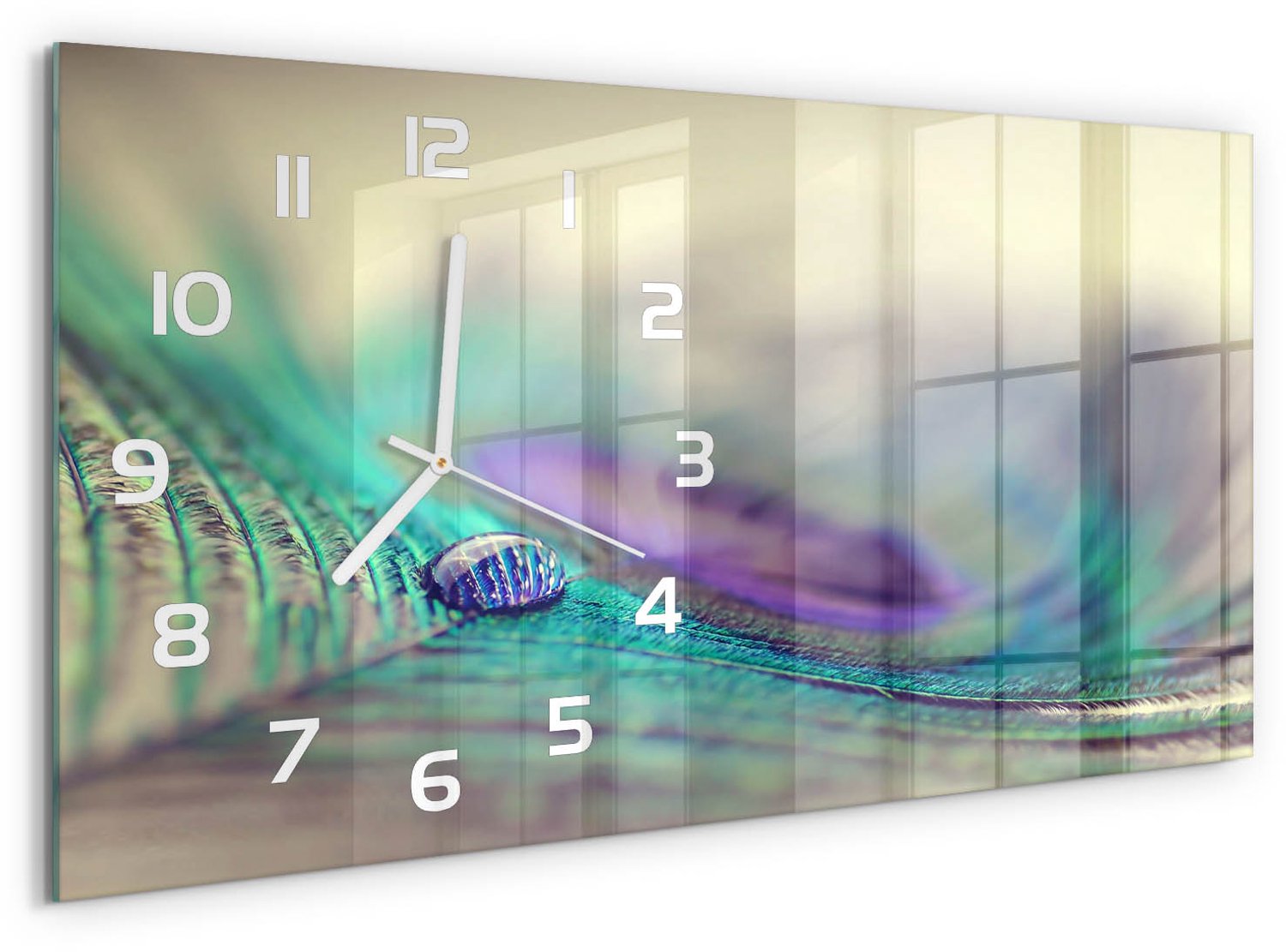 TULUP Wandklok - Kijk naar de pen Klok Glas Met Opdruk - 60x30 cm - Veelkleurig Moderne Wandklok Glas - Witte handen - Rechthoekige Klok - Decoratieve Glazen Klok - Glazen Wandklok Design