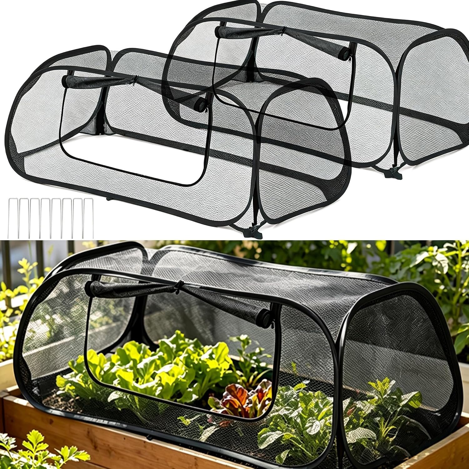 YAGXIG Winterplantennet — Bevordert plantengroei — Opvouwbaar beschermingsnet — Kas met rolluik en ritssluiting — Geschikt voor het kweken van groenten en fruit binnen en buiten — 114 cm (L) x 56 cm (B) x 41 cm (H) — Zwart