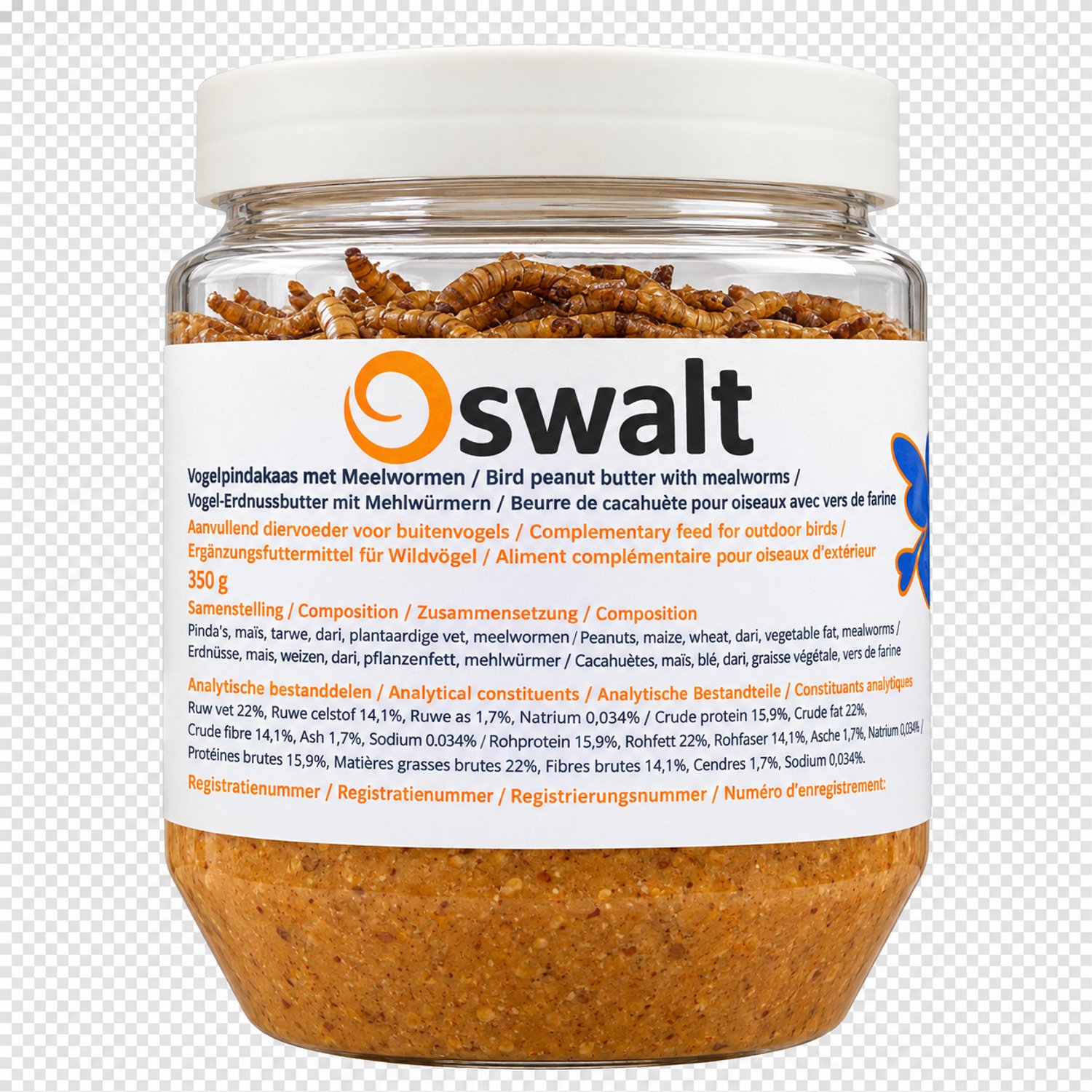 Oswalt Vogel Pindakaas met Meelwormen - Buitenvogelvoer - 12 x 350 gram - Pindakaas voor vogels
