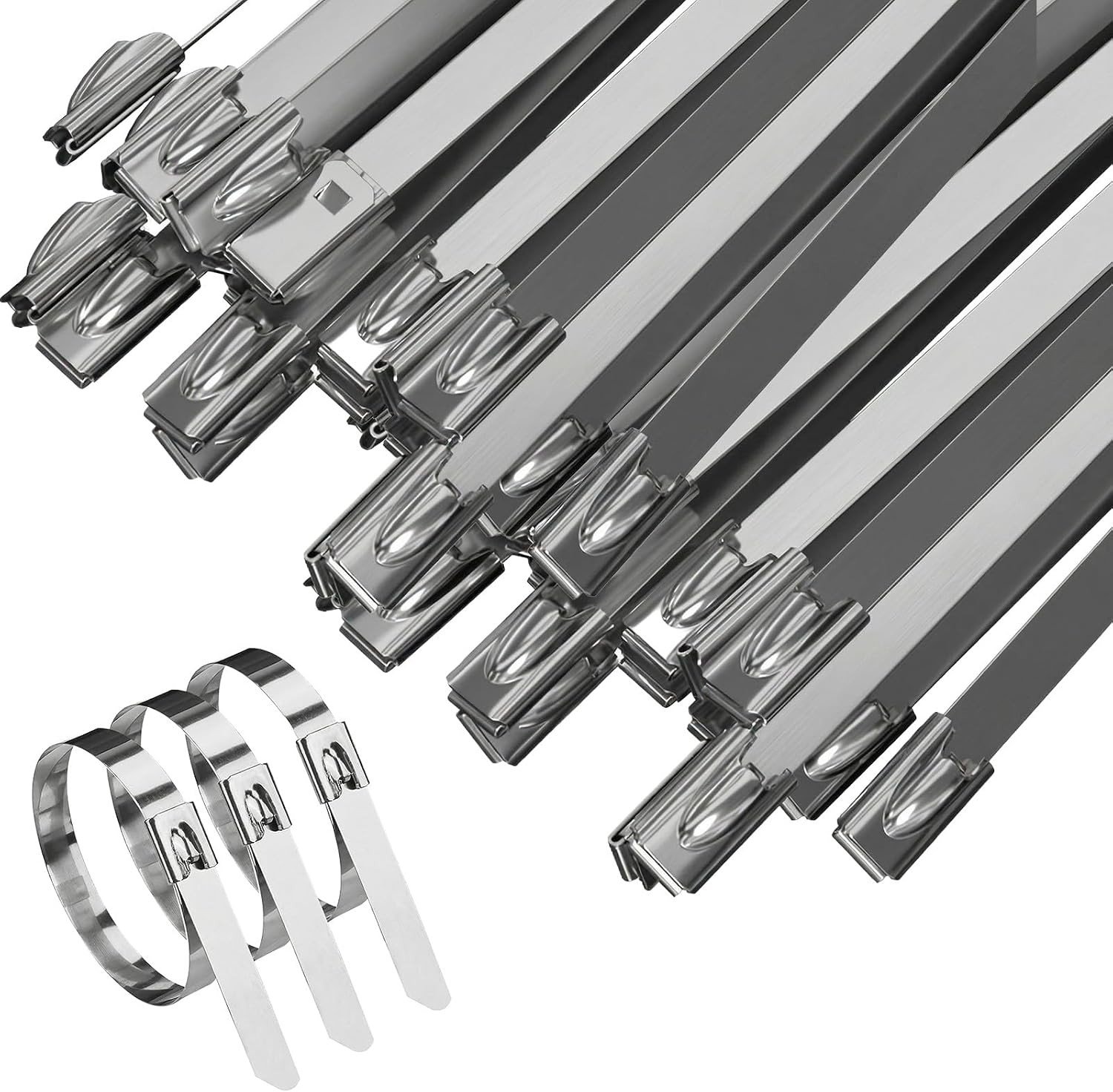 Zelfborgende roestvrijstalen kabelbinders 7,9 x 200 mm, hoge treksterkte voor industriële toepassingen, 30 stuks voor buitengebruik en kabelbevestiging
