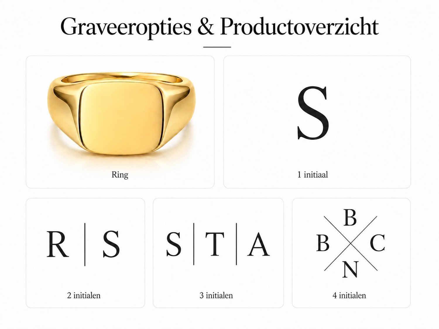 Heren Zegelring Initialen Goud, USA 8 / NL 18 (57mm)