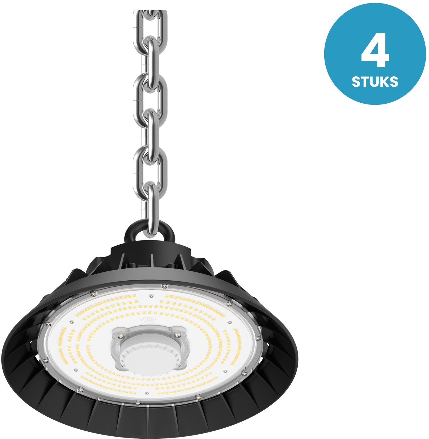 UFO Lamp - LED High Bay 100W - 15.000 lm - Daglichtwit 6000K - Bewegingssensor - 0-10V Dimbaar - IP65 - Werkplaats- & Garageverlichting - Set van 4 - 5 jaar garantie