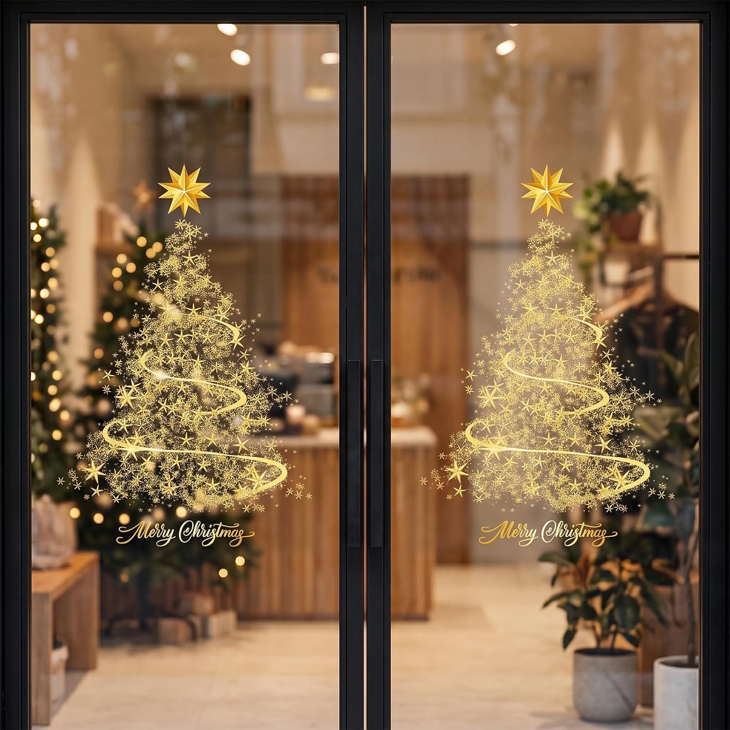 Raamstickers, Kerstmis statische gouden stickers, raamfolie Kerstmis, voor doe-het-zelf, muur, raam, deurstickers voor etalages