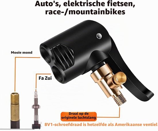 Autoventiel Adapter voor Fietspomp, Geschikt voor Click Valve en Schwalbe Ventielen, Eenvoudig Inflateren met Bosch en SKS Pompen — afbeelding 3