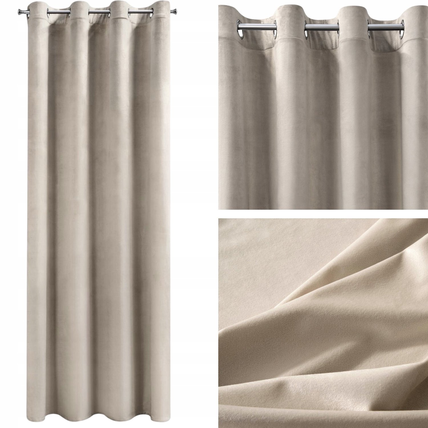 Nadine Velours Gordijn Beige 140x250 cm - Verduisterend met Ring Gemaakt