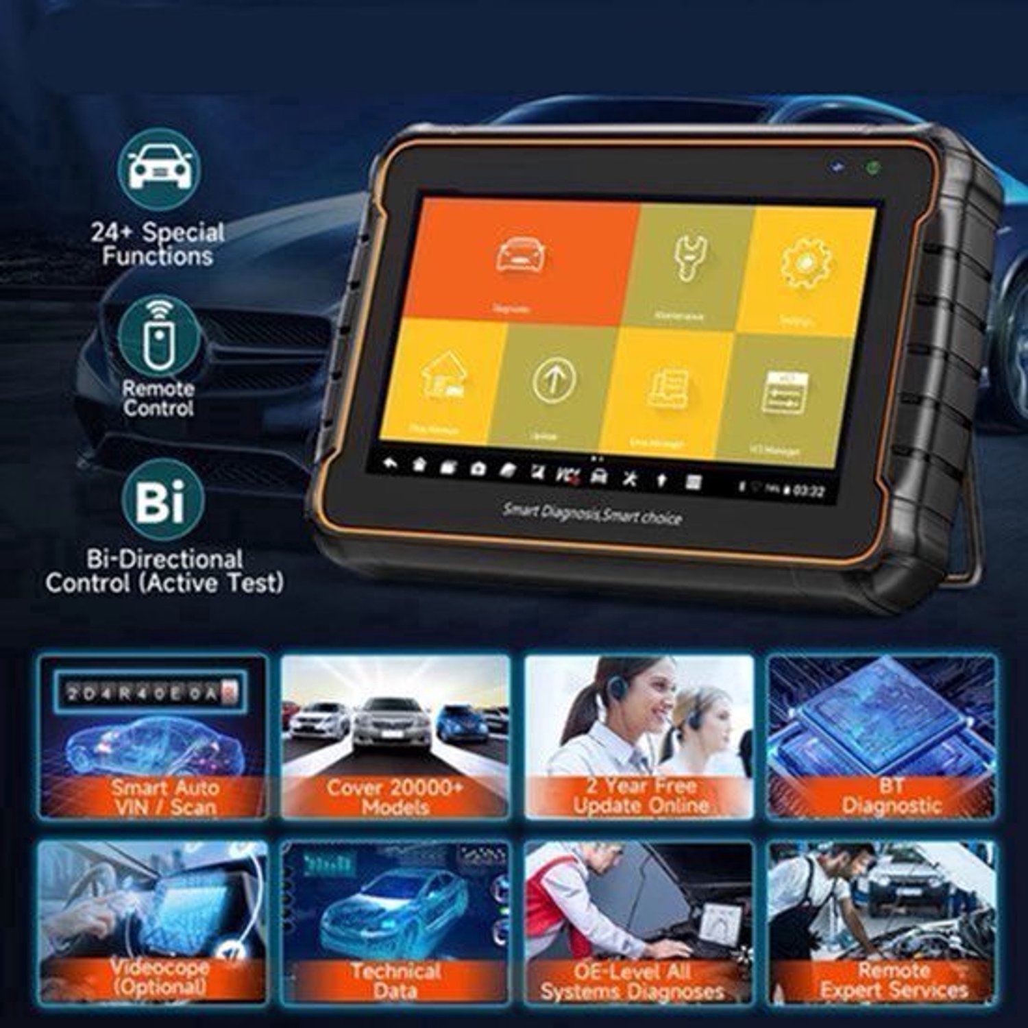 OBD2 Scanner - OBD - Diagnosecomputer - Storing Verwijderen - Uitleesapparatuur - Auto Uitlezen - Diagnose apparatuur voor auto's - met Volledige Systeemdiagnose & 24+ Resetfuncties – Geschikt voor ABS, SAS, TPMS en Meer – Geel