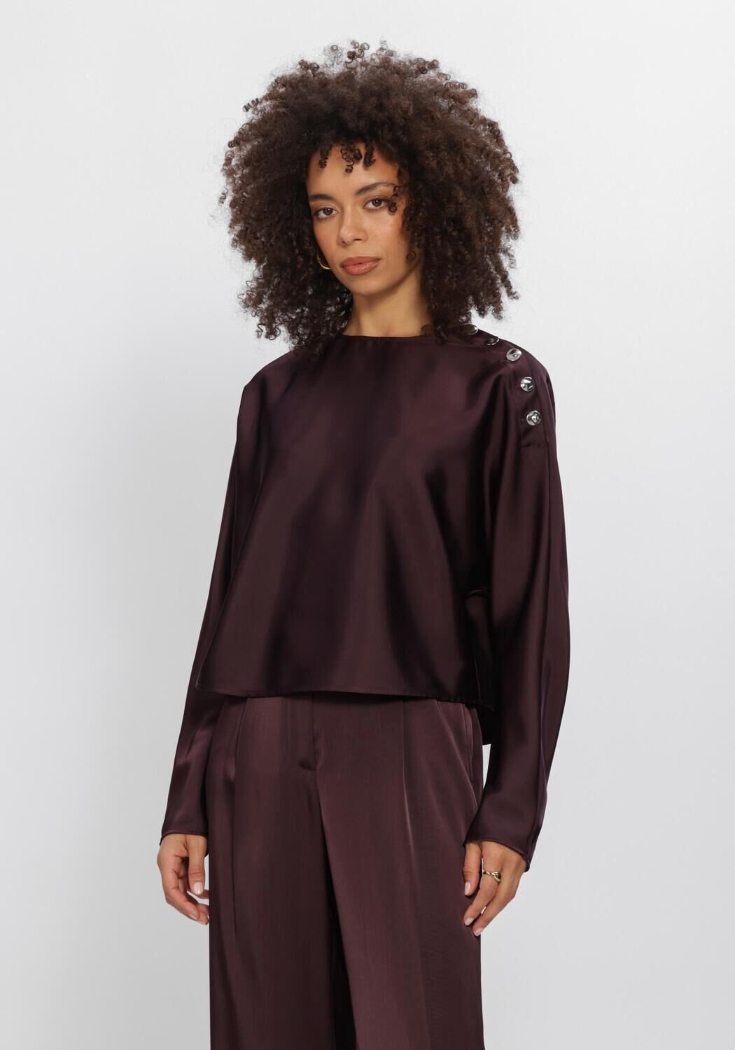 DANTE6 Leiva Bold Satin Button Detail Top Dames - Topjes - Bordeaux - Maat 38