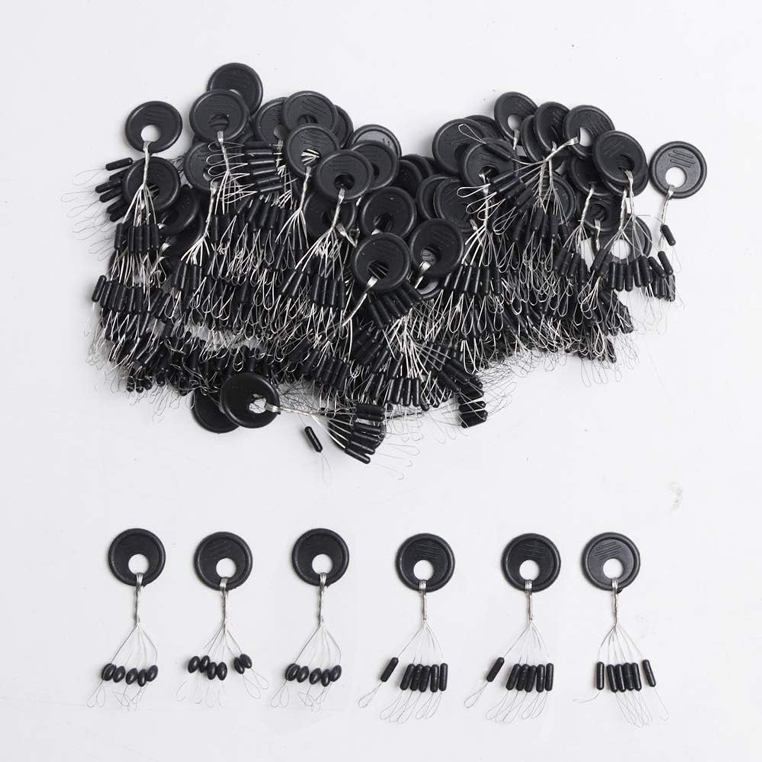 Alwonder 600pcs 4 Size Mixed Fishing Rubber Stopper Fishing Float Bobber Bead Stops 6 In 1 Float Sinker Stops Black - ShopVlot