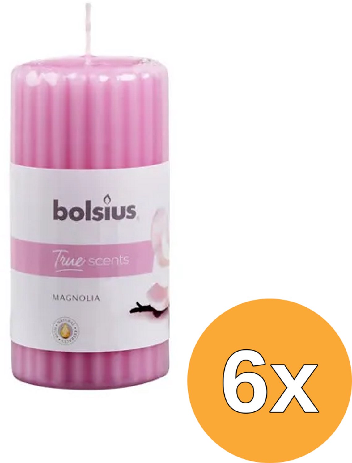 Bolsius Geurkaarsen geribbeld 6 st 120x58 mm magnolia Roze