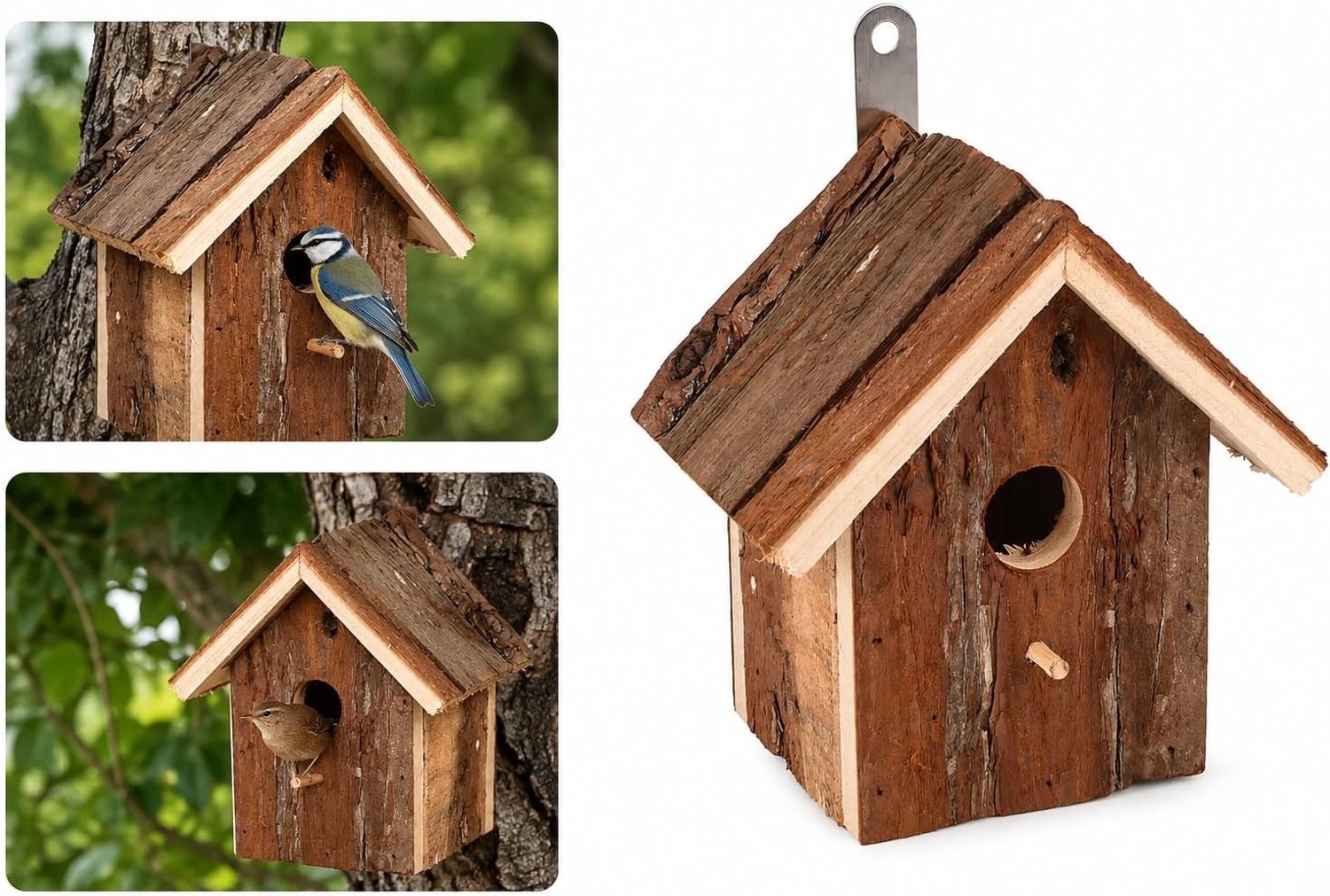 Vogelhuisje - Natuurlijk - 15 x 11 x 16 cm - Sparrenhout - Voor Vogelliefhebbers