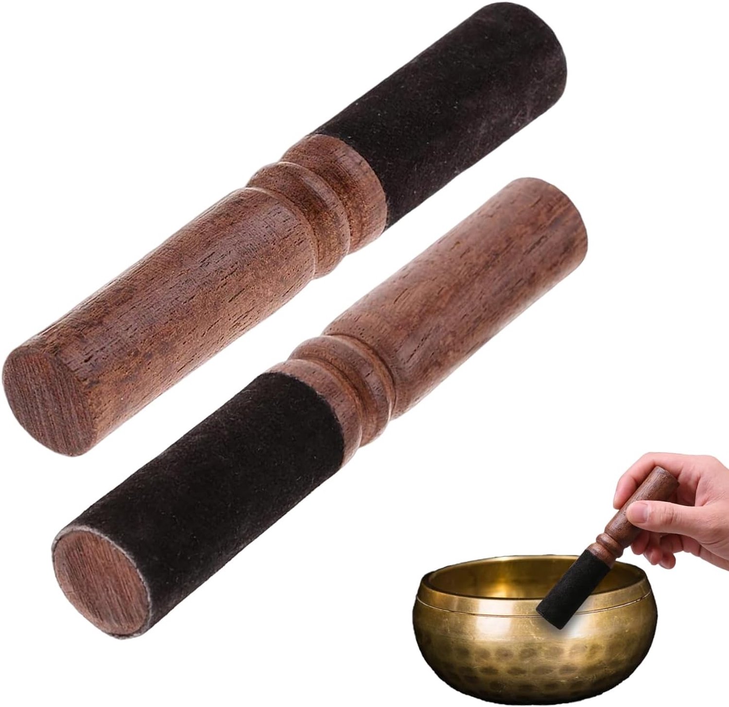 Tibetaans klokken hamer set - handgemaakt van perzikhout - leer bedekt - ideale meditatieaccessoires - ShopVlot