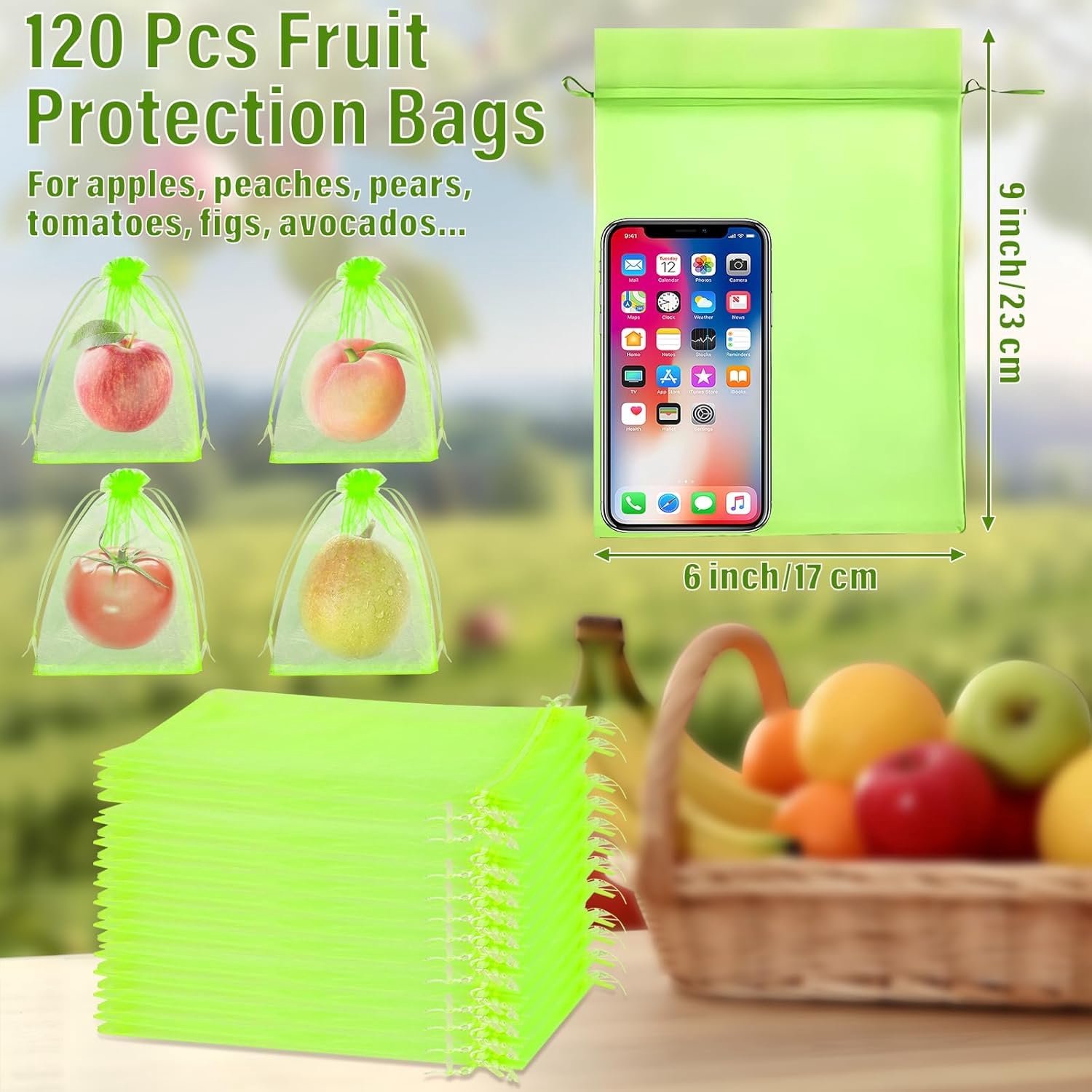 Lot van 100 beschermende fruitnetzakken met trekkoord - 17 x 23 cm - Voor fruit, groenten, bloemen, tuin - Herbruikbaar - ShopVlot