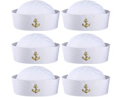 Boao 6 Pcs White Sailor Hats Captain Hats Sailor Ship Nautical Yacht Caps for Women Men Halloween Summer Costume Party - ShopVlot