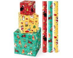 Kerstcadeaupapierrollen - Kerstkat - 50,8 x 304,8 cm - Hoogwaardig Cadeaupapier met Kattenmotief - Voor Meisjes