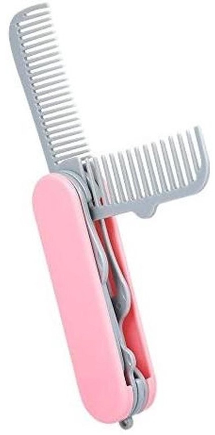 Opvouwbare Haarkam - Zak Kam - Haar Styling - Vijf Functies - 11.2 cm - Roze