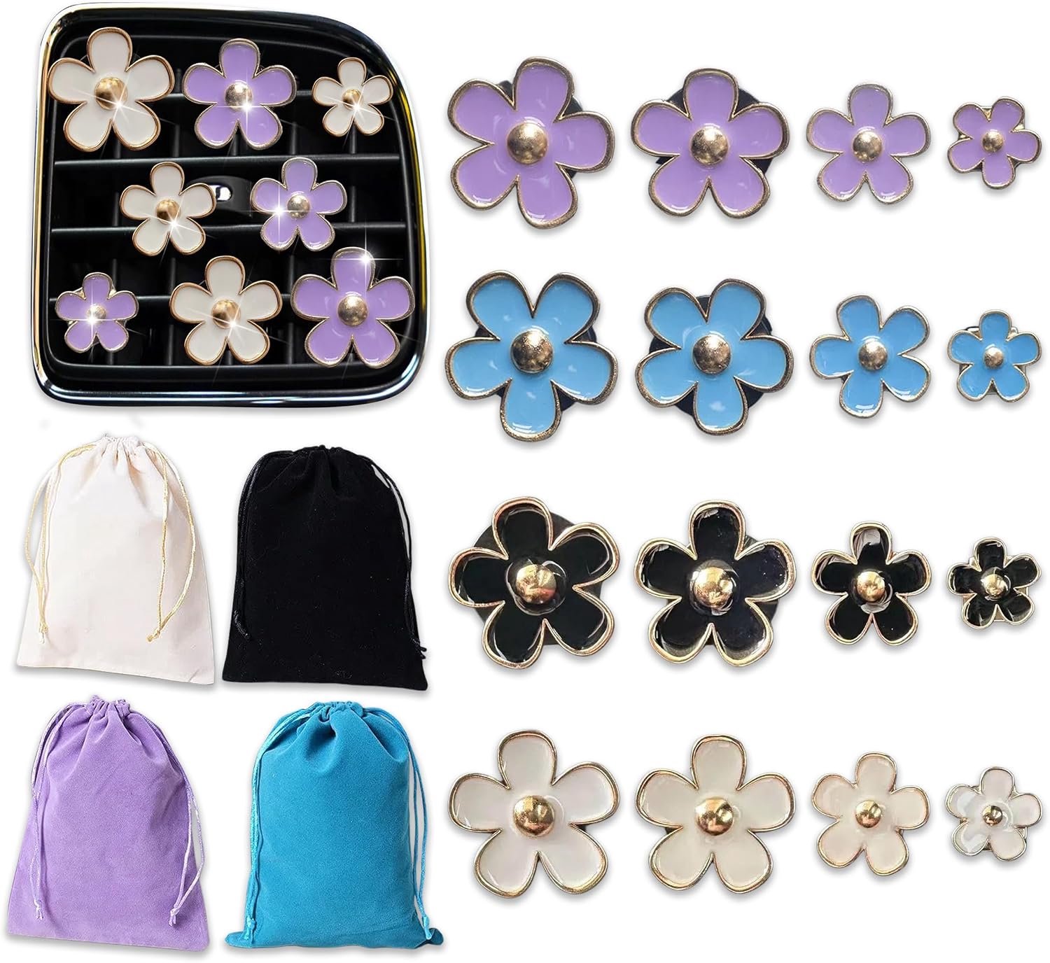Luchtverfrisser clip set - 20 stuks - 4 kleuren - bloemdesign - frisse geur voor auto en kantoor - Homevero