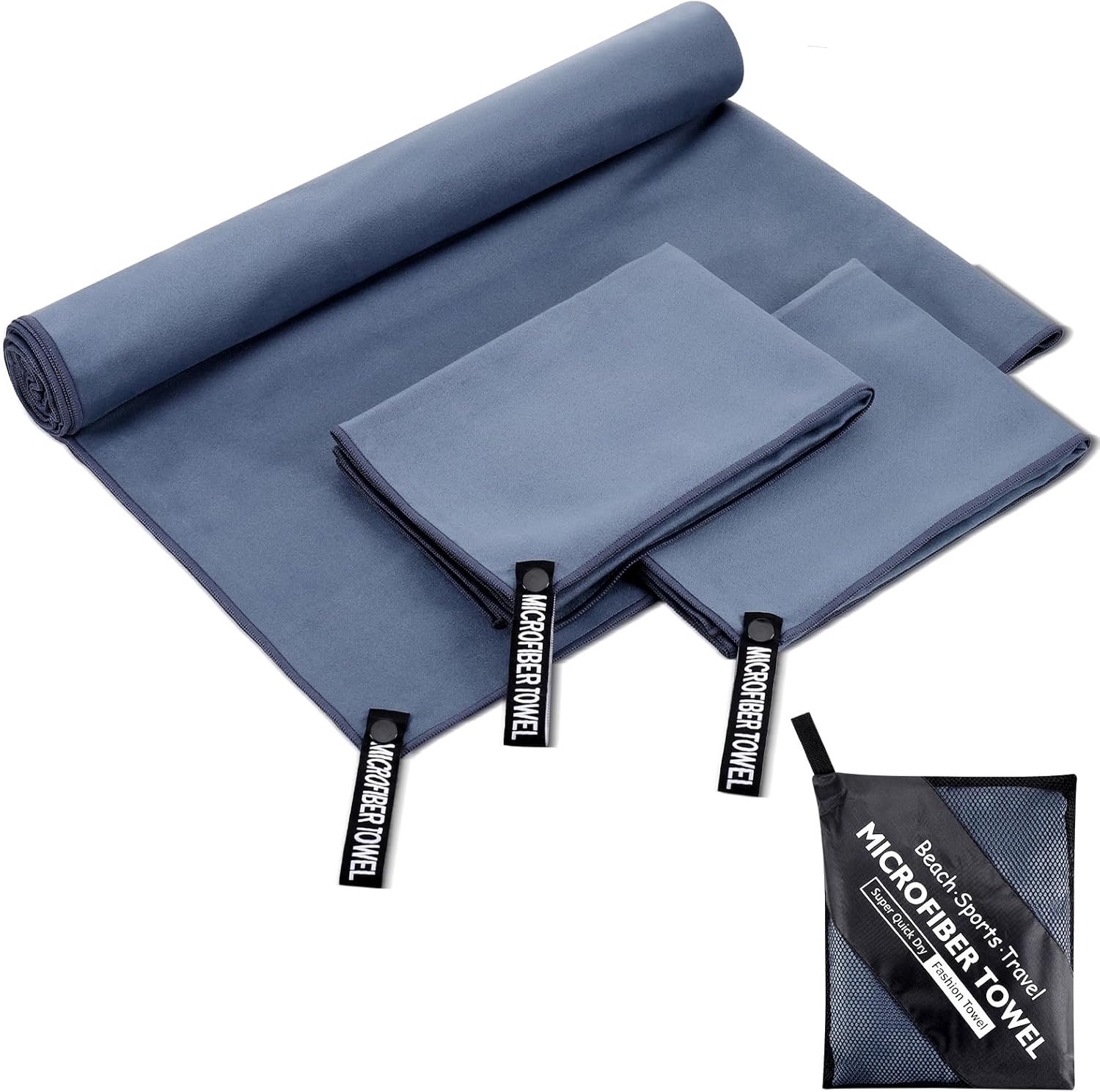 SnelShoppen - 3-delige Microfiber Handdoeken Set - Grote Badhanddoek (180 x 80 cm) + 2 Kleine Handdoeken (80 x 40 cm) - Sneldrogend voor Strand, Campi