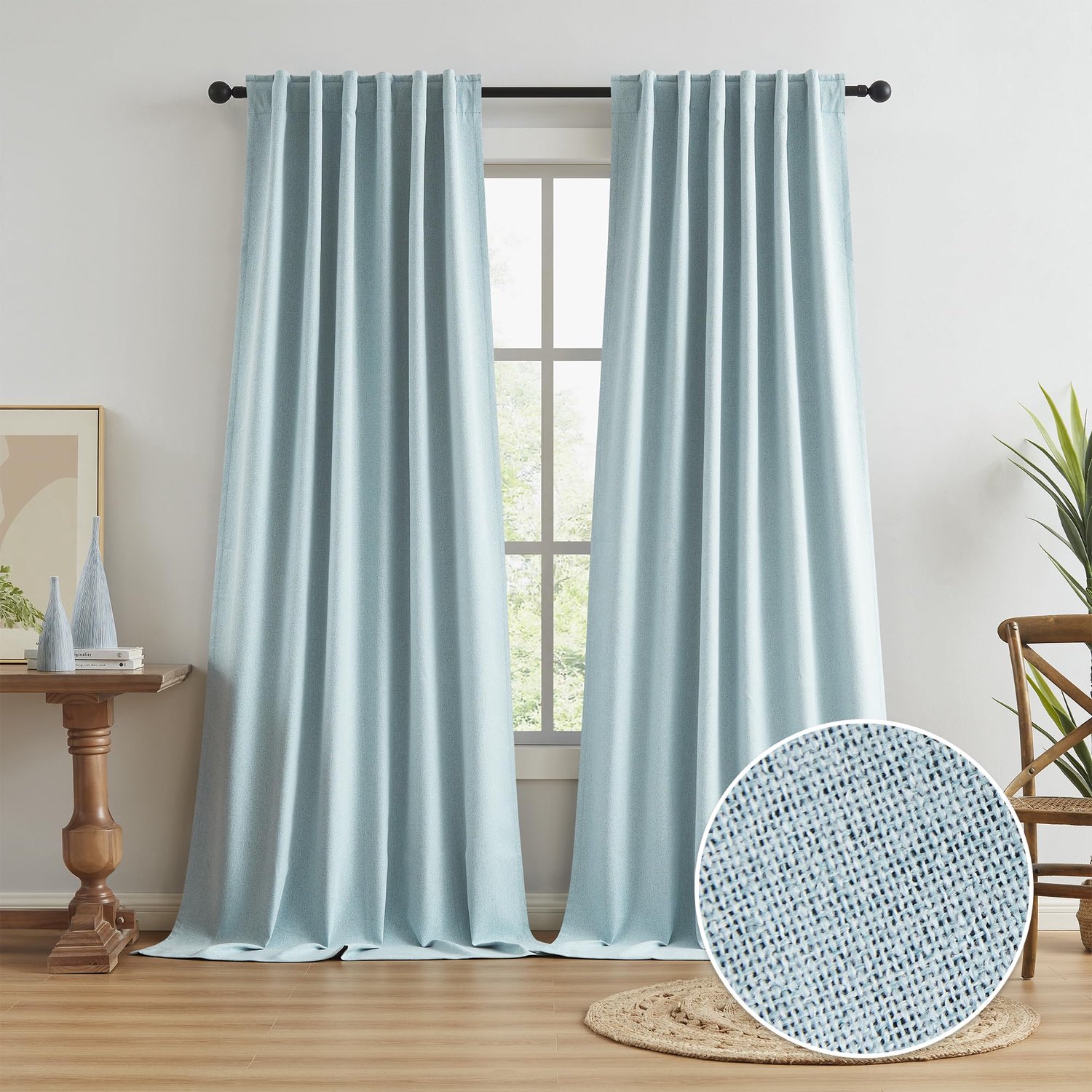 Verduisterende gordijnen 127 x 259 cm - licht hemelsblauw - thermisch geïsoleerd - ideaal voor slaapkamer - ShopVlot