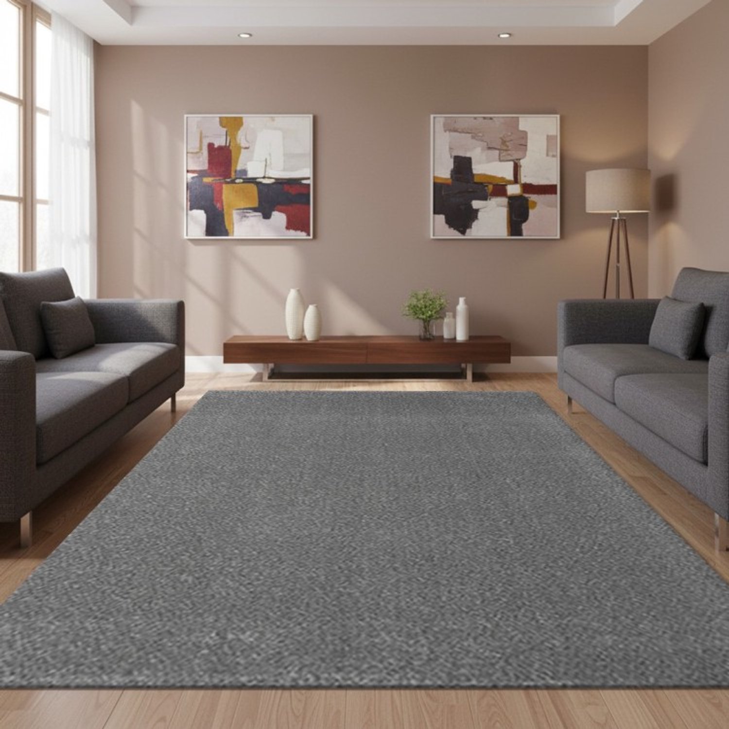 TapisTrend Harig tapijt Grijs 160x230 cm Modern, effen, hoogpolig vloerkleed met een poolhoogte van 25 mm voor de woonkamer, slaapkamer en eetkamer