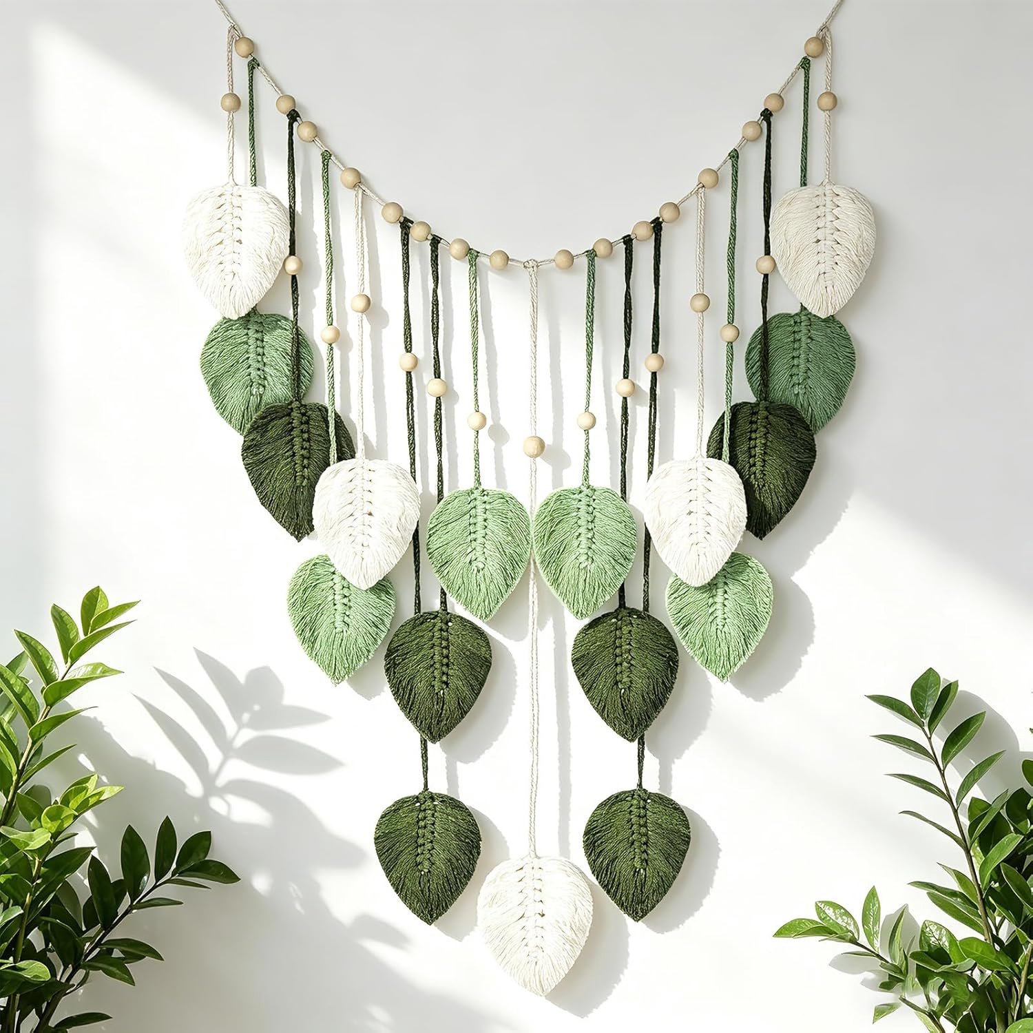 MJFENDAI Macrame Tapestry, Handmade Boho Tapestry, Wall Decoration, Leaf Woven Tapestry, Decoration for Living Room - ShopVlot