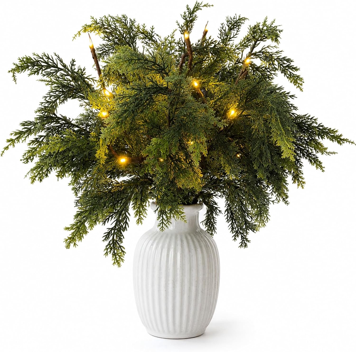 Kunstdennentakken 55 cm - Norfolk grenen en dennencipres - 6 natuurgetrouwe takken - sfeervolle verlichting - Homevero