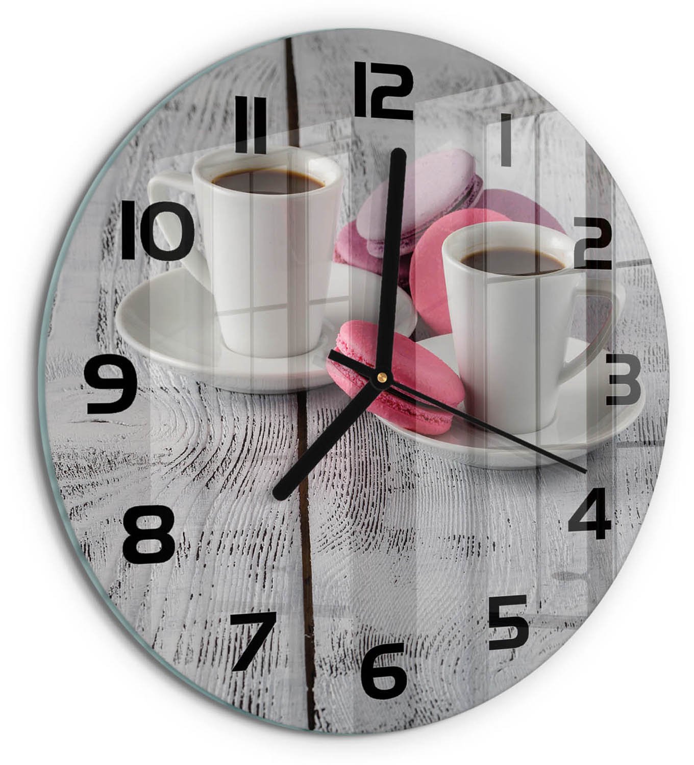 TULUP Wandklok - Koffie en koekjes Moderne Wandklok Glas - fi30 cm - Roze Wandklok Glas Decoratie - Zwarte handen - Ronde Klok - Glazen Wandklok Design - Klok Glas Met Opdruk