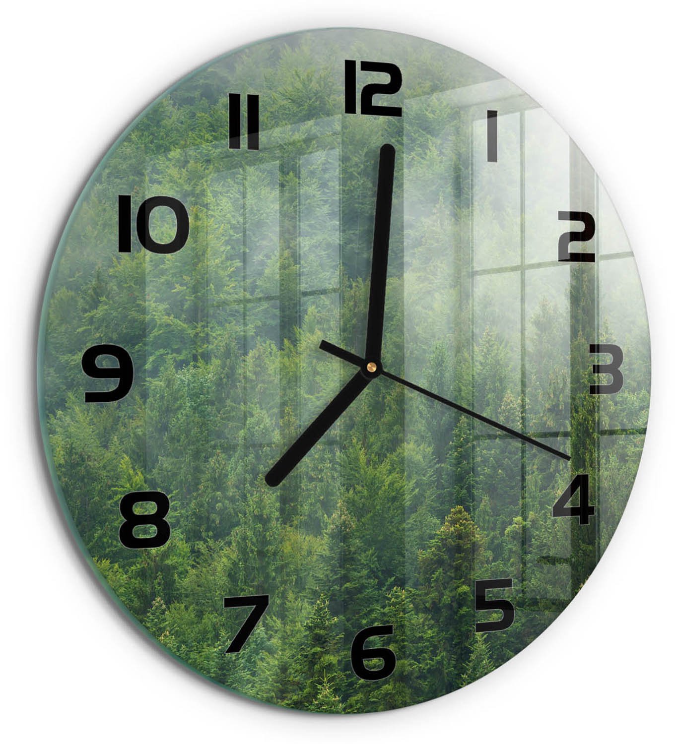 TULUP Wandklok - Mysterieus bos Klok Glas Met Opdruk - fi30 cm - Groente Moderne Wandklok Glas - Zwarte handen - Ronde Klok - Decoratieve Glazen Klok - Glazen Wandklok Design