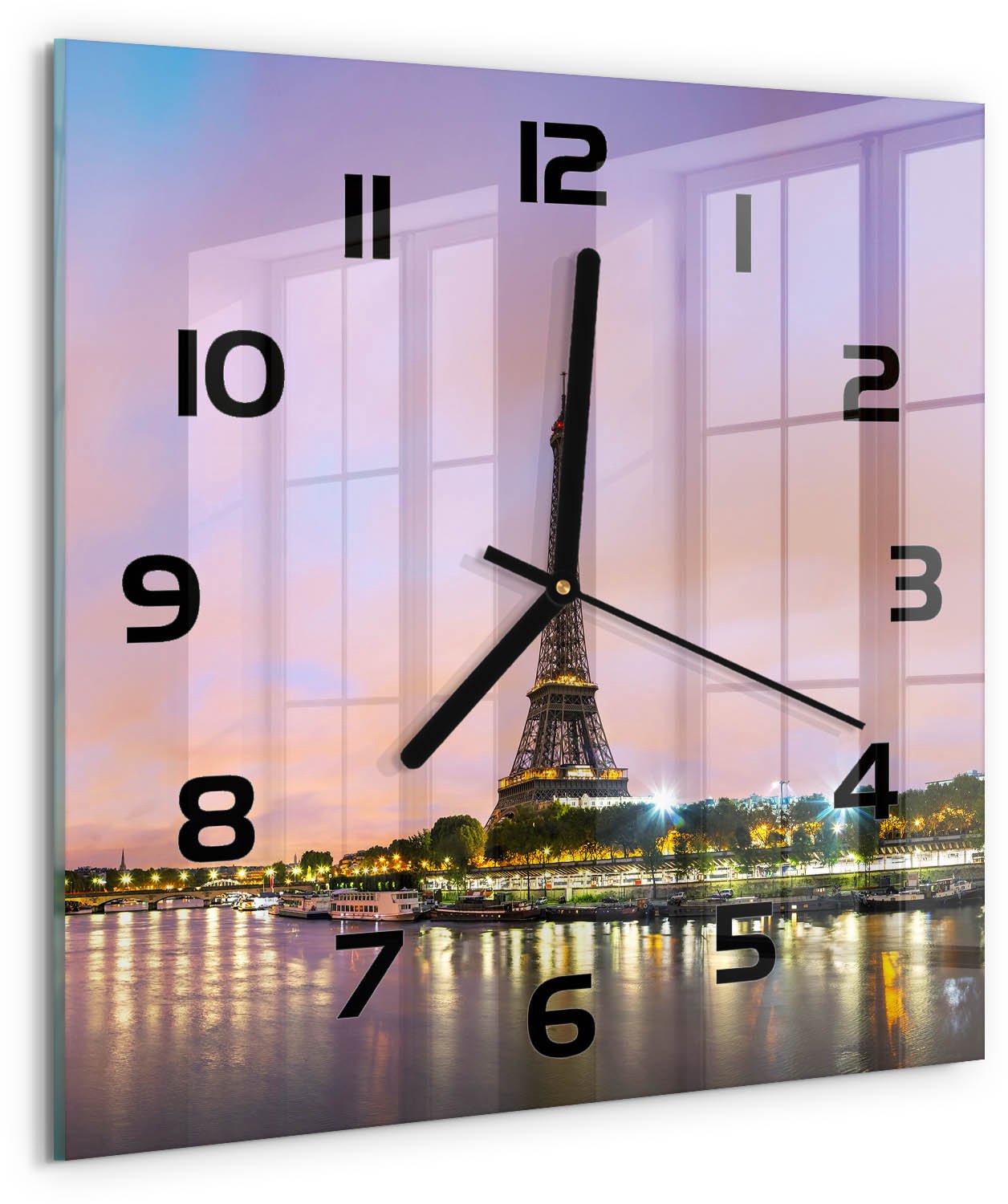 Tulup Wandklok - Eiffeltoren Parijs Glazen Klok Met Print - 30x30 cm - Veelkleurig Wandklok Glas Met Motief - Zwarte handen - Vierkante Klok - Wandklok Glas Decoratie - Gekleurde Glazen Klok