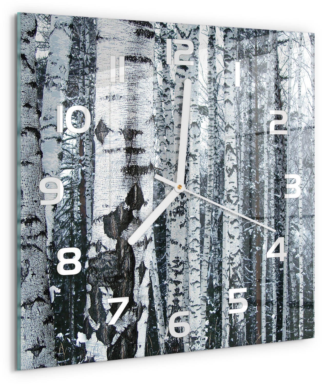 Tulup Wandklok - Berken Wandklok Glas Decoratie - 30x30 cm - Wit Gekleurde Glazen Klok - Witte handen - Vierkante Klok - Klok Glas Met Opdruk - Moderne Wandklok Glas