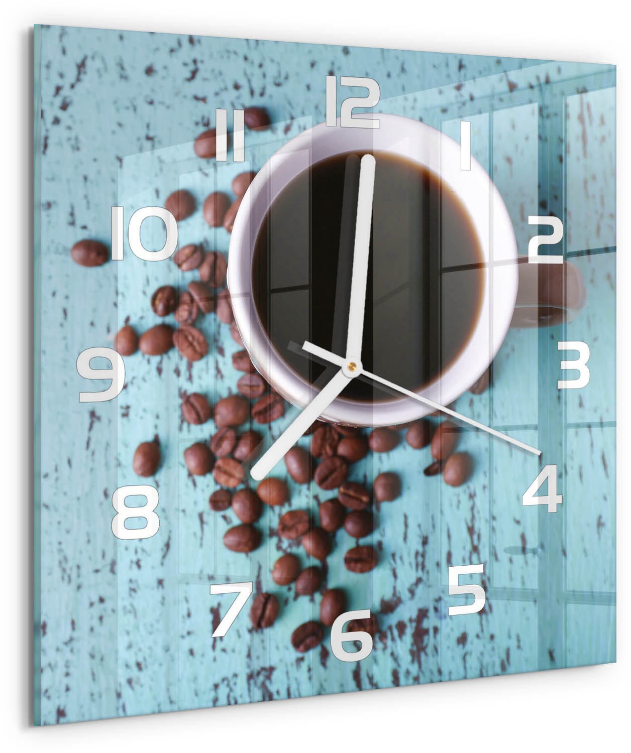 Tulup Wandklok - Zwarte koffie Wandklok Glas Decoratie - 30x30 cm - Bruin Gekleurde Glazen Klok - Witte handen - Vierkante Klok - Klok Glas Met Opdruk - Moderne Wandklok Glas