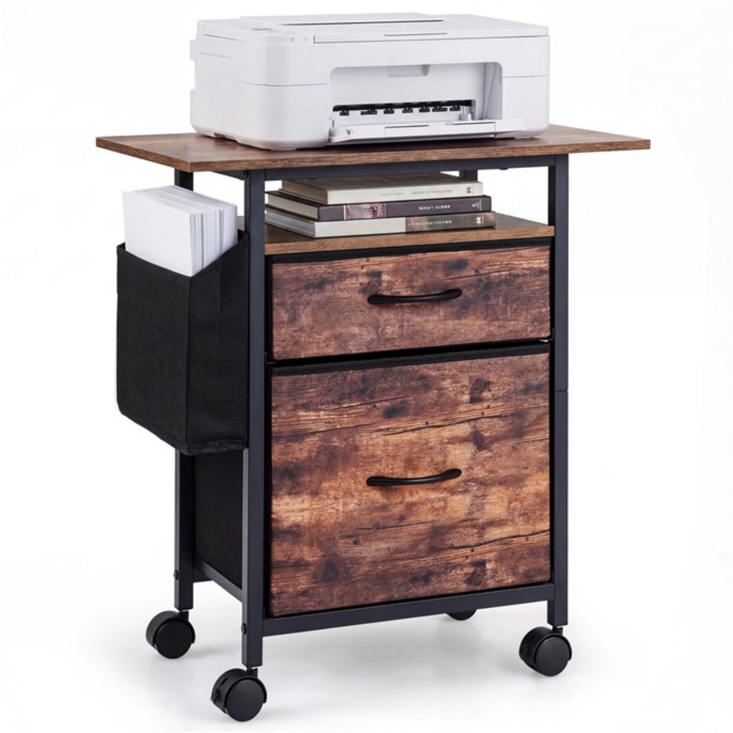 SureDeal® - Opbergrek - Mobiele Rolcontainer Archiefkast - Stoffen Lades Open - 61x38x65 cm - Koffiebruin