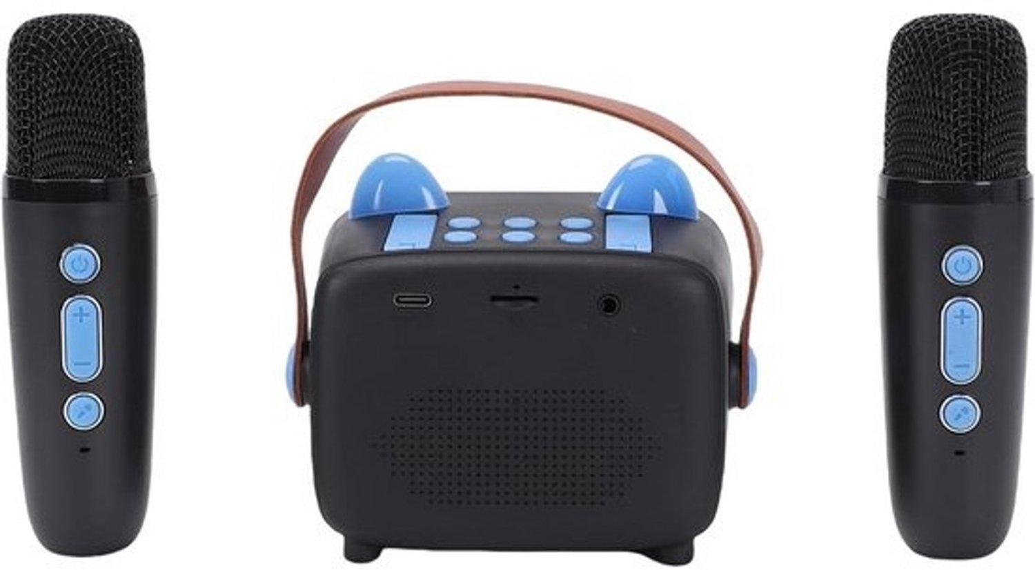 Karaoke Speelgoed - Draagbare Luidspreker - Muziek Zingen - Twee Microfoons - 15 x 14.5 x 10 cm - Blauw