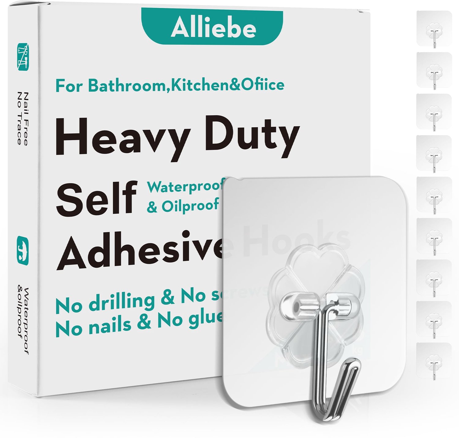 Alliebe 30 Pack Muur Heavy Duty 12 lbs (Max) Zelfklevende Haken Waterdichte Oliebestendige Hanghaken voor Badkamer Douche Keuken Kantoor Outdoor Home
