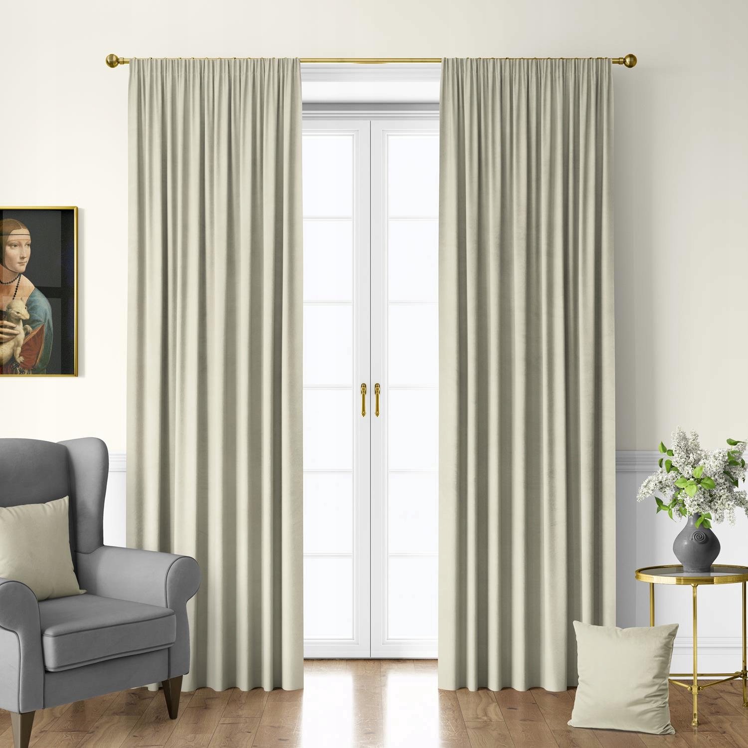 Kant-en-klare Velours Gordijn Beige 140x160 cm met Gordijnband