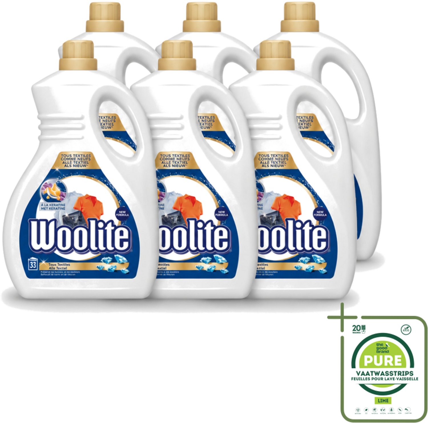 6 x Woolite Textile - Vloeibaar Wasmiddel - Met Keratine - Textiel Was - 33 Wasbeurten - 2L - Grootverpakking - Vaatwasstrips - Wasmiddel Textiel - Keratine Wasmiddel - Wasmiddel Voor Textiel - Wasmiddel Voor Kleding - Wasmiddel Met Keratine