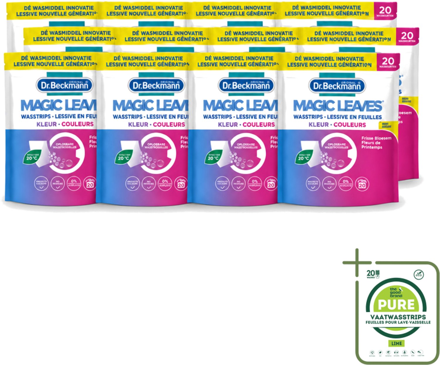 12 x Dr. Beckmann - Magic Leaves - Wasstrips - Gekleurde Was - Frisse Bloesem - 20 Wasbeurten - Grootverpakking - Vaatwasstrips - Wasstrips - Gekleurde Was - Frisse Geur - Milieuvriendelijk - Wasmiddel
