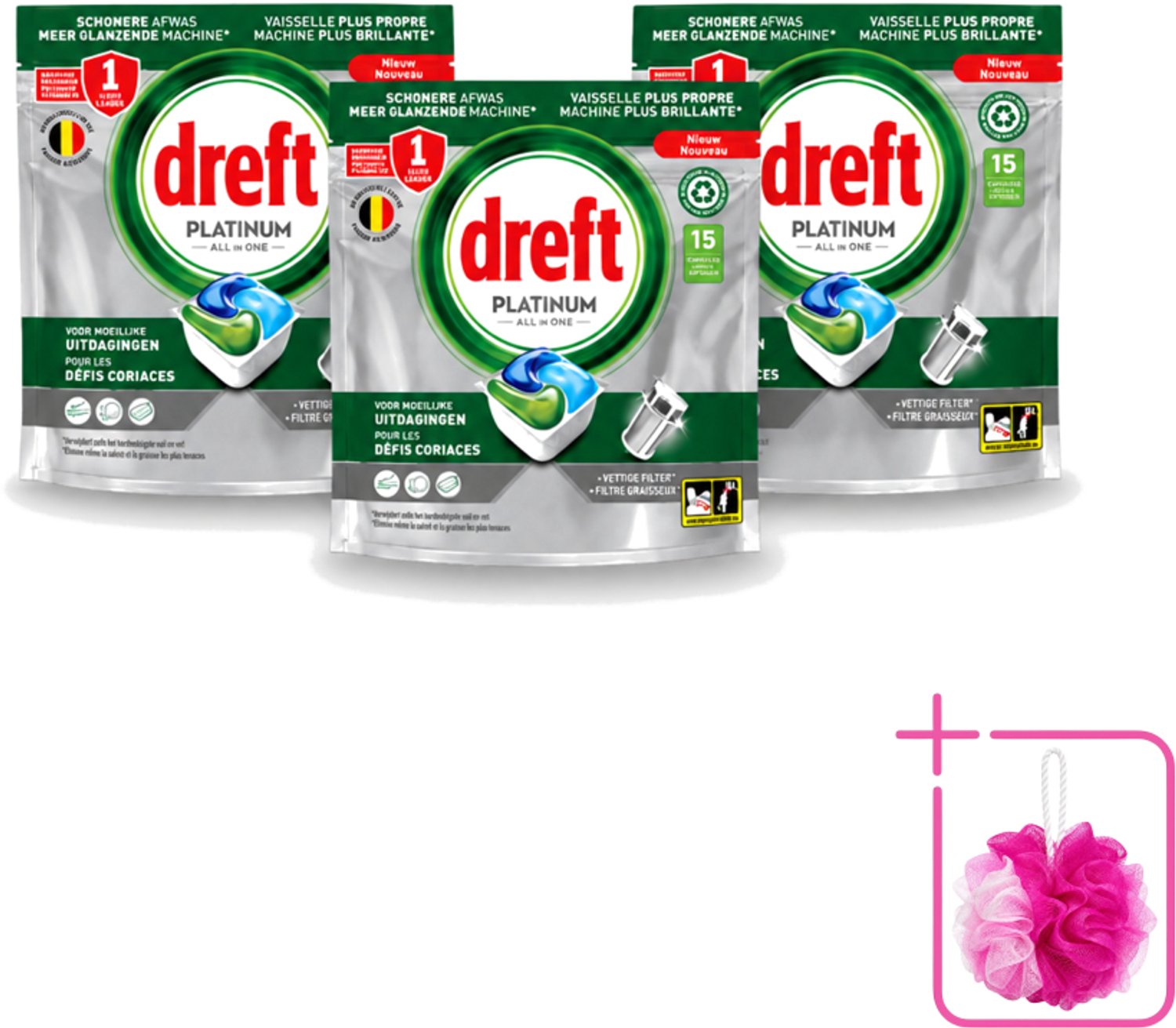 3 x Dreft – Vaatwascapsules – Platinum All-in-One – 15 Capsules - Bulkverpakking - Vaatwasmiddel - Vaatwascapsule