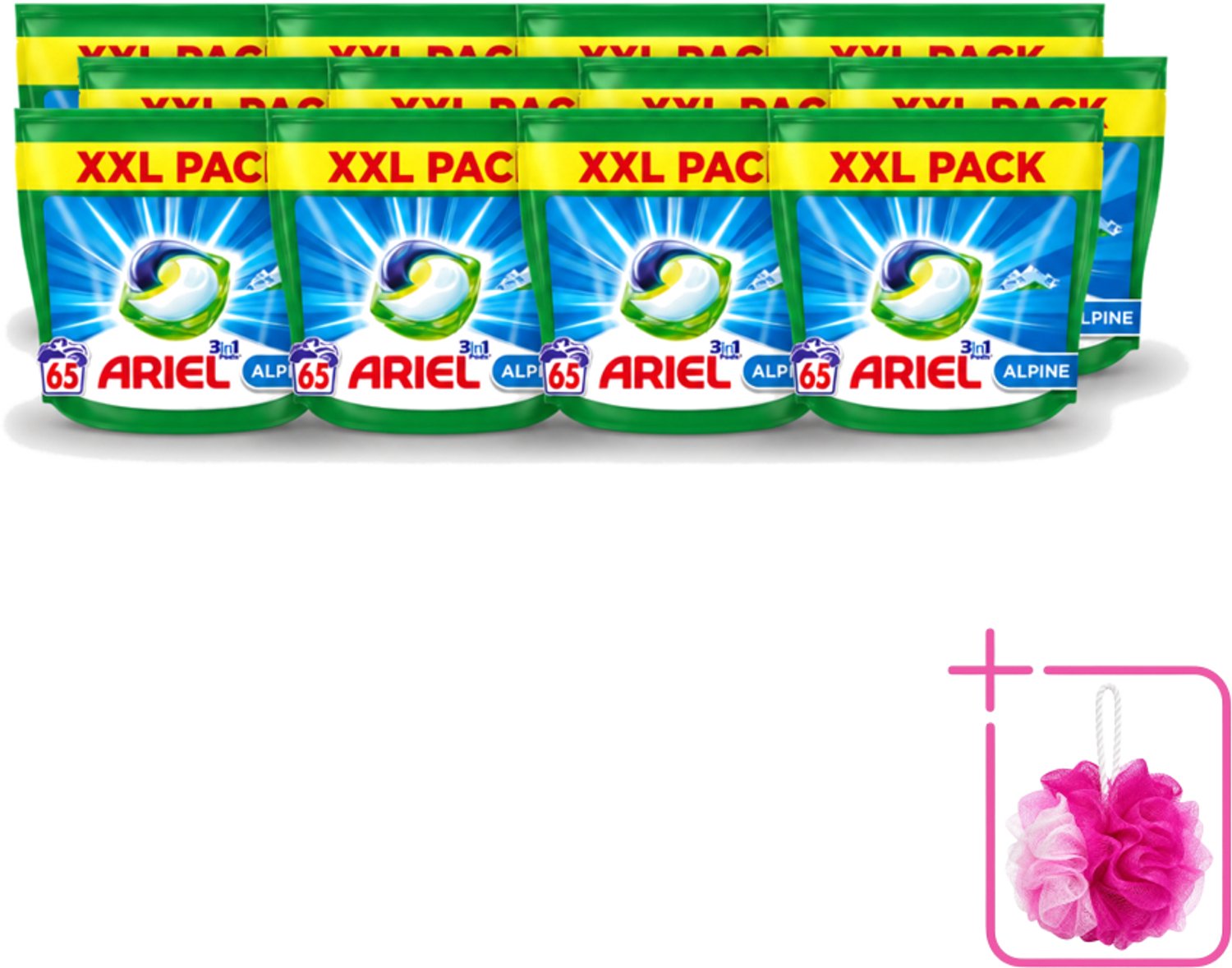 12 x Ariel – Pods 3in1 – Alpine – 1319 g – 65 wasbeurten - Bulkverpakking - Ariel Pods 3in1 Alpine - Douchemop - 65 wasbeurten