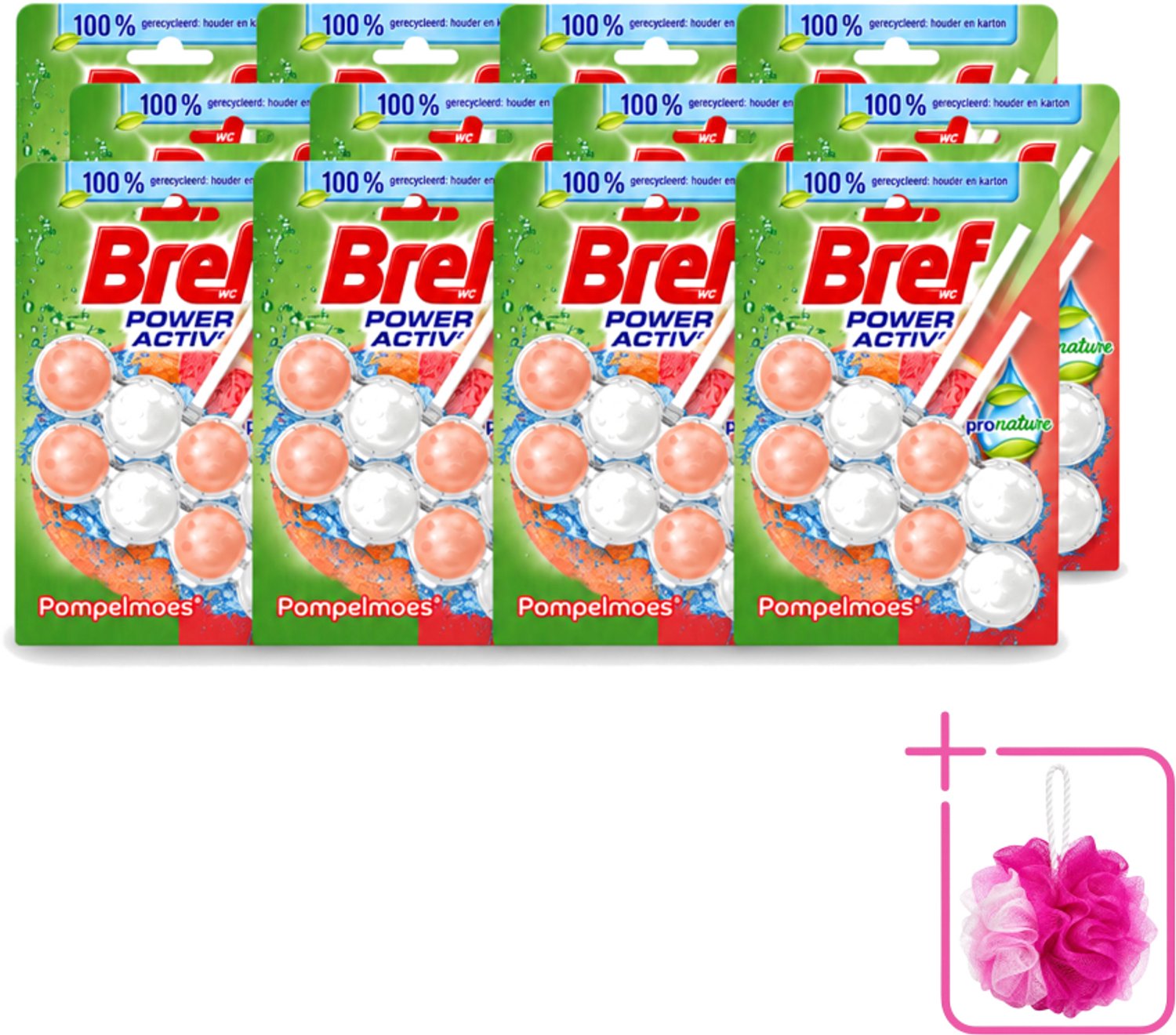 12 x Bref – Toiletblok – Pronature Pompelmoes – Duo Pack - Bulkverpakking - Bref Pronature - Douchemop - Pompelmoes Toilet