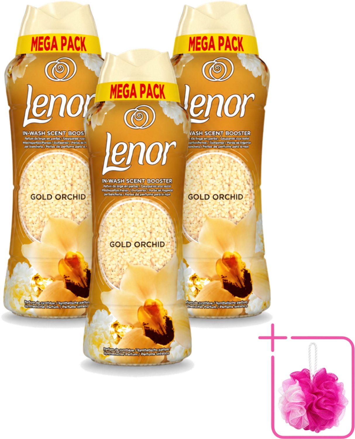 3 x Lenor – Geurparels – Gouden Orchidee – 570 g - Bulkverpakking - Geurparel - Douchemop - Wasgeur