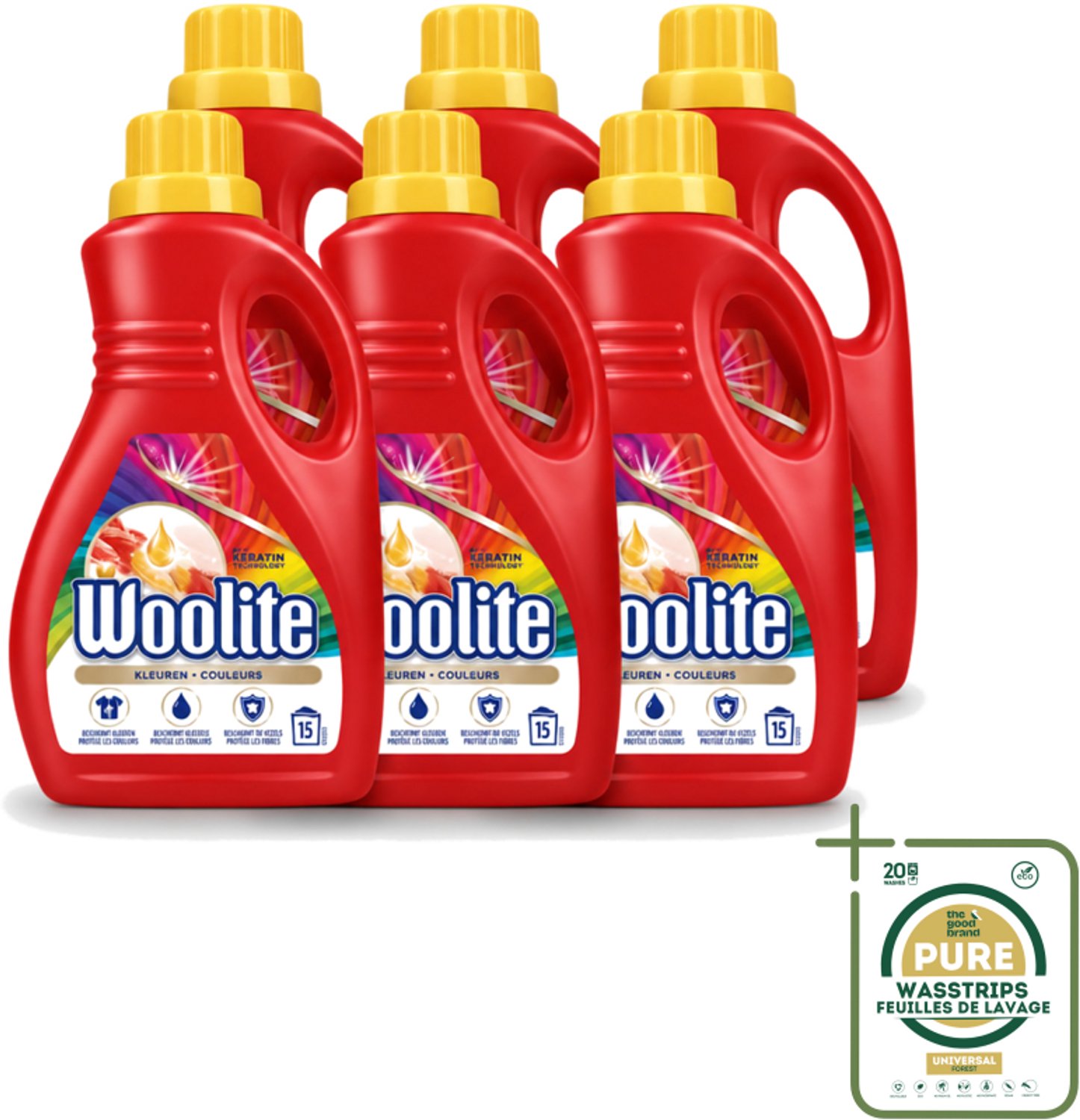 6 x Woolite Color - Vloeibaar Wasmiddel - Met Keratine - Gekleurde Was - 15 Wasbeurten - 0,9L - Wasstrips - Gekleurde Was - Keratine Wasmiddel - Kleurbehoud - Wasmiddel Voor Gekleurde Stoffen - Wasmiddel Met Keratine